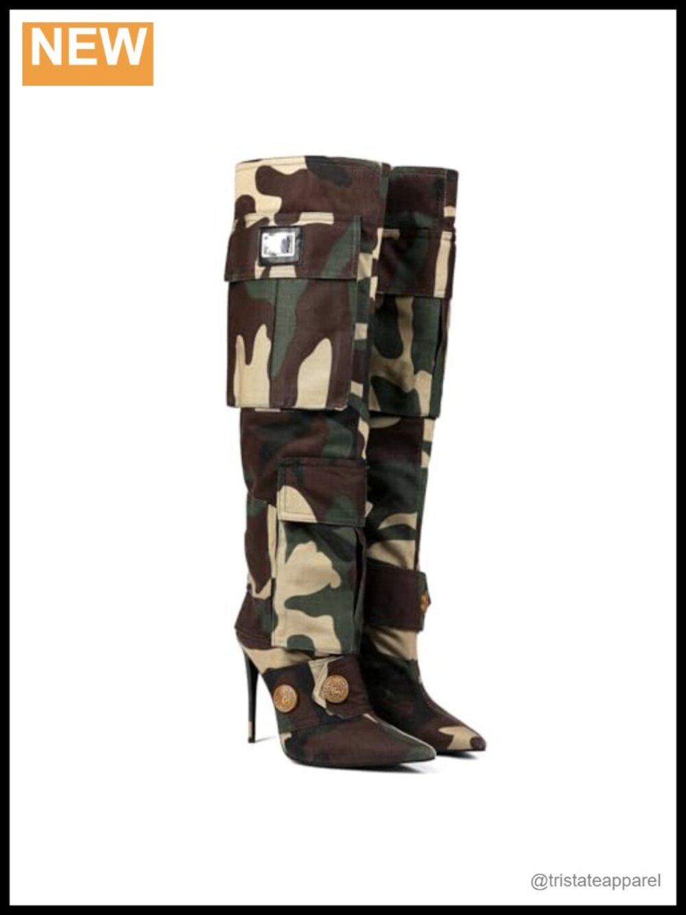 Saint Leia Women's Camo Green High Heel Knee-High Boots Pointed Toe Party Tall